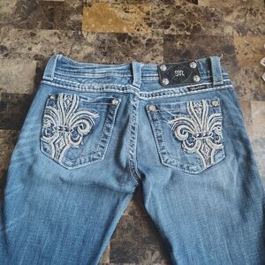 Miss Me Blue Flare Wide Leg Jeans with Embroidery